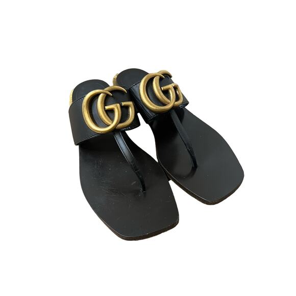 Gucci Shoes - Gucci Marmont Double G Black Flip Flop Sandals Sz 8.5 GS